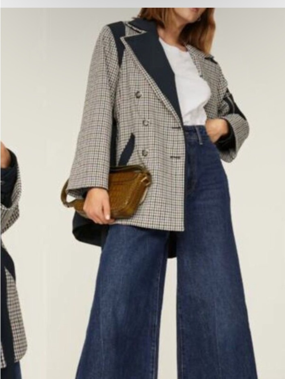 Veronica Beard Navy and White Houndstooth Double-Breasted Peacoat